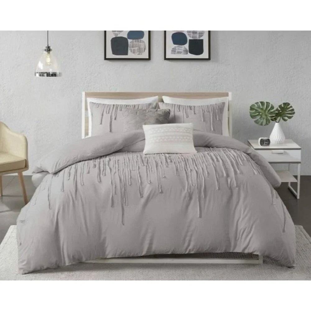 Urban Habitat Paloma Stripe Grey Full Queen 3 Piece 100% Cotton Duvet Cover Set
